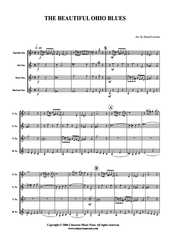 The Beautiful Ohio Blues (Saxophon-Quartett SATB) (Quartett (Saxophon)) von Traditional