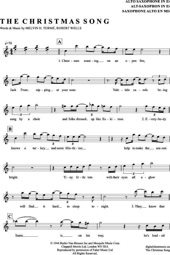 The Christmas Song (Merry Christmas To You) (Alt-Sax) (Alt Saxophon) von Mel Torme