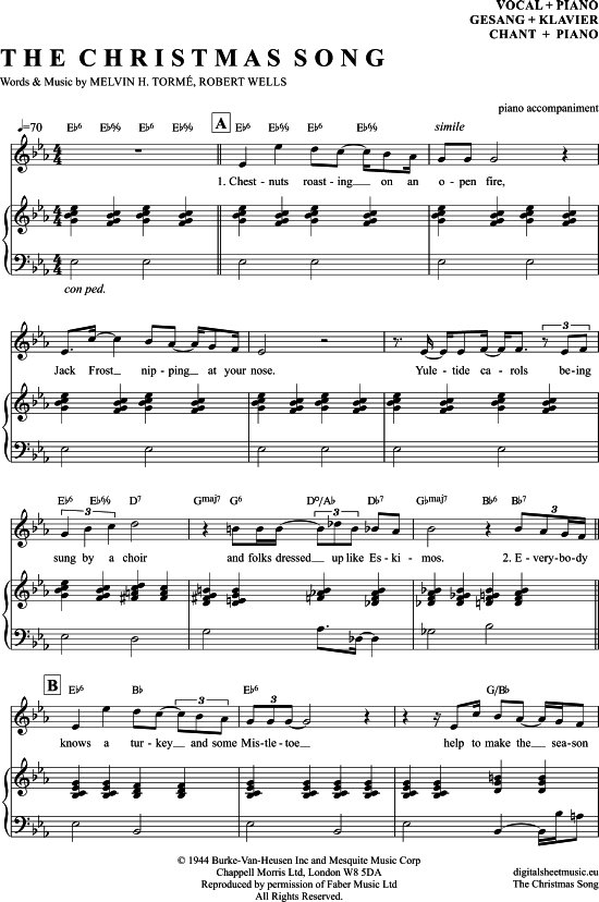 The Christmas Song (Merry Christmas To You) (Klavier Begleitung + Gesang) (Klavier Gesang  Gitarre) von Mel Torme