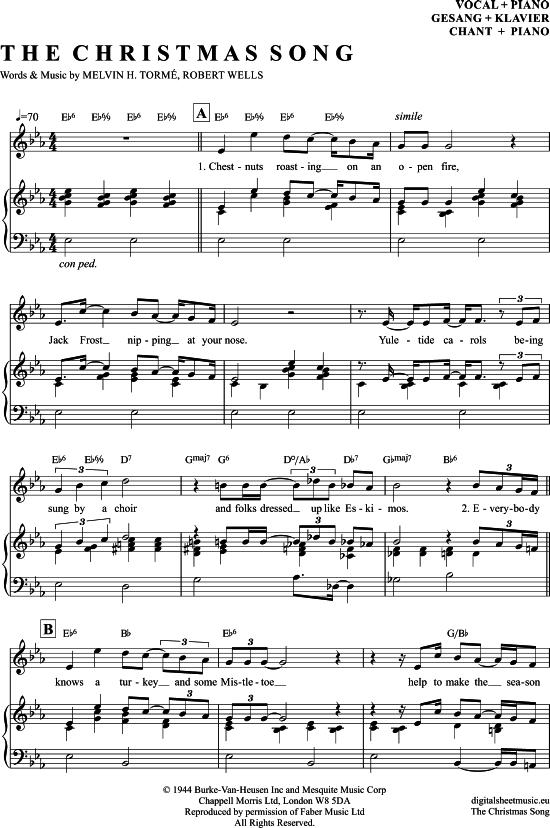 The Christmas Song (Merry Christmas To You) (Klavier + Gesang) (Klavier Gesang  Gitarre) von Mel Torme