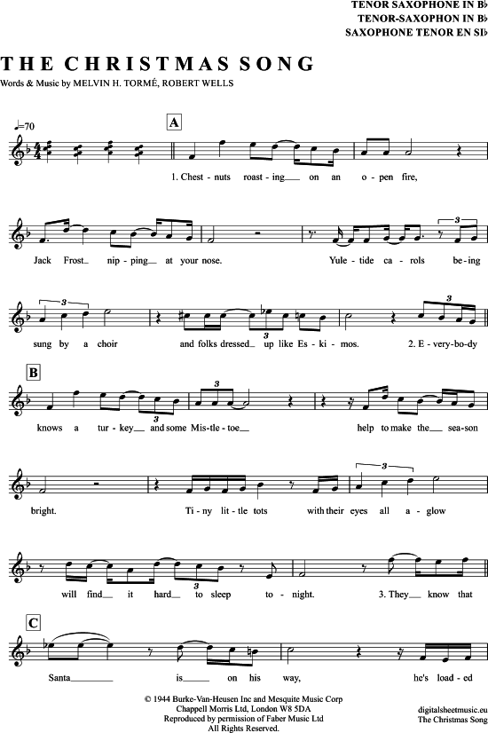 The Christmas Song (Merry Christmas To You) (Tenor-Sax) (Tenor Saxophon) von Mel Torme