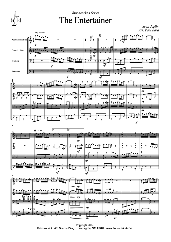 The Entertainer (2xTromp in B Horn in F (Pos) Pos) (Quartett (Blech Brass)) von Scott Joplin