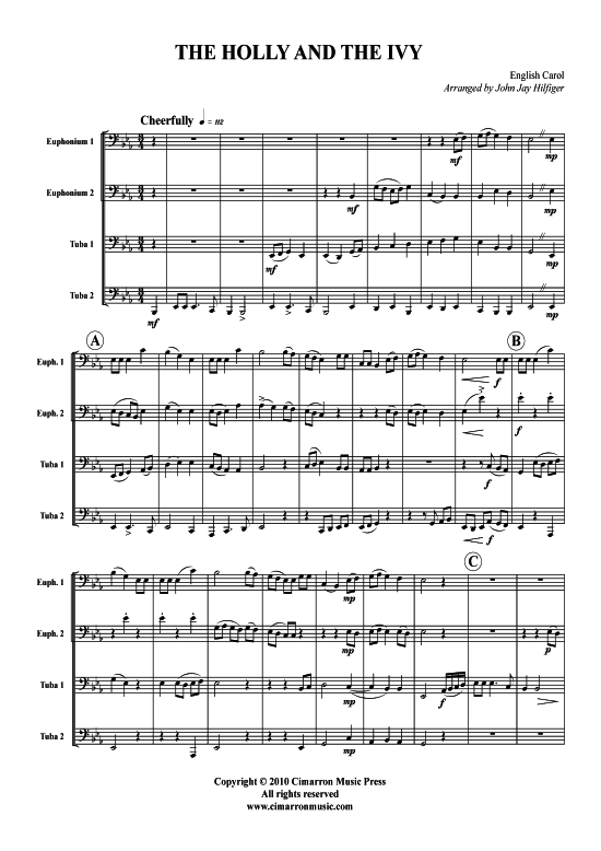 The Holly and the Ivy (Tuba Quartett 2x Bariton 2xTuba) (Quartett (Tuba)) von englisches Weihnachtslied
