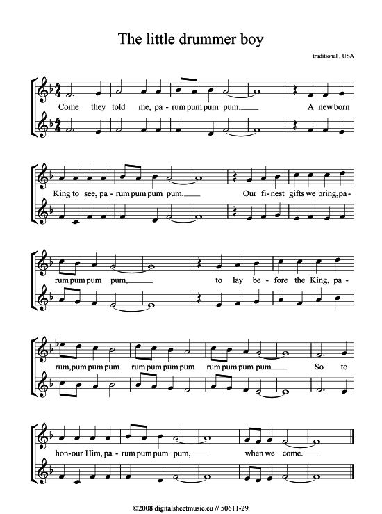 The little drummer boy 2x Trompete in B PDF Noten von Weihnachtslied