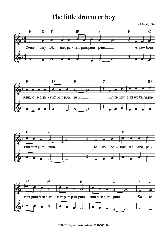 Der Kleine Trommler Text Und Noten Kostenlos The little drummer boy Der kleine Trommler 2x Blockflöte - PDF Noten