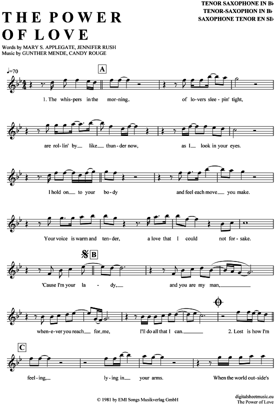 The Power of Love (Tenor-Sax) (Tenor Saxophon) von Jennifer Rush