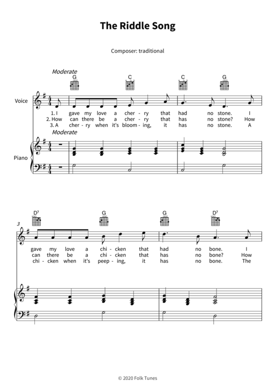 The Riddle Song (Gesang + Klavier Gitarre) (Klavier Gesang  Gitarre) von traditional
