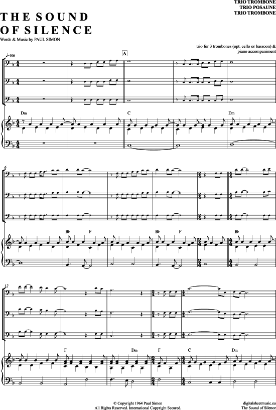 The Sound Of Silence (Posaunen Trio + Klavier) (Trio (Posaune)) von Simon  Garfunkel