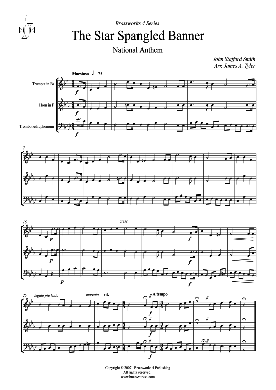 The Star Spangled Banner (Trp B Trp Horn F Pos) (Trio (Blech Brass)) von John Stafford Smith