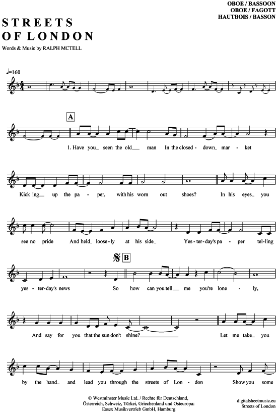 The Streets of London (Oboe  Fagott) (Oboe Fagott) von Ralph McTell