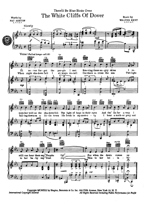 The White Cliffs Of Dover (Klavier + Gesang) (Klavier Gesang  Gitarre) von Popular Standard