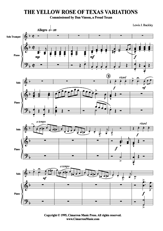 The Yellow Rose of Texas und Variationen (Trompete in B + Klavier) (Klavier  Trompete) von Traditional