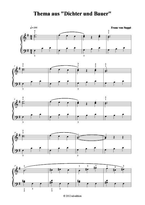 Thema aus Dichter und Bauer (Klavier solo einfach) (Klavier einfach) von Franz von Suppe (bearb. aus Dichter und Bauer)