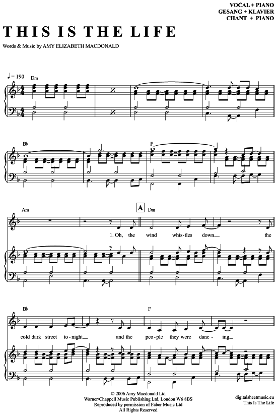This is the life Klavier   Gesang - PDF Noten von Amy Macdonald in D ...