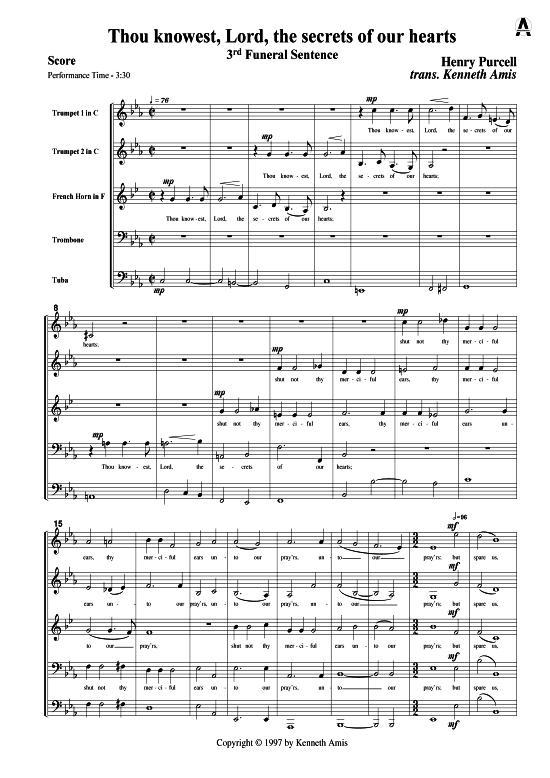 Thou knowest Lord (Blechbl auml serquintett) (Quintett (Blech Brass)) von Henry Purcell