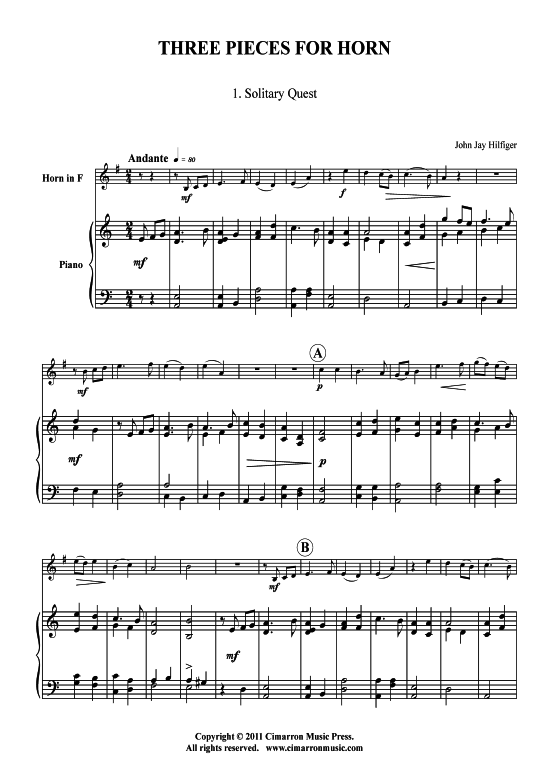 Three Pieces for Horn (Horn in F + Klavier) (Klavier  Horn) von Hilfiger Reger and Albeniz