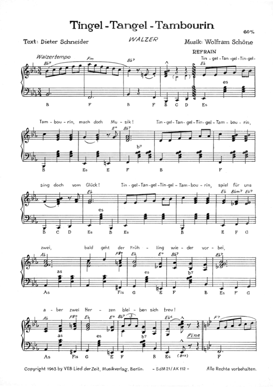 Tingel-Tangel-Tambourin (Klavier + unterlegter Text) (Klavier Solo) von 1963