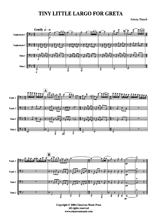 Tiny Little Largo for Greta (Tuba Quartett 2x Bariton 2xTuba) (Quartett (Tuba)) von Antony Paasch