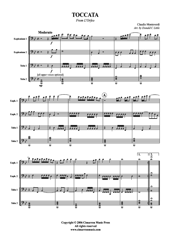 Toccata aus L Orfeo (Tuba Quartett 2x Bariton 2xTuba) (Quartett (Tuba)) von Claudio Monteverdi