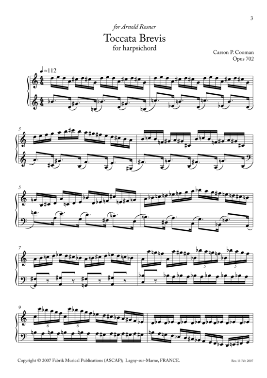 Toccata Brevis (Cembalo Solo) (Cembalo Solo) von Carson P. Cooman