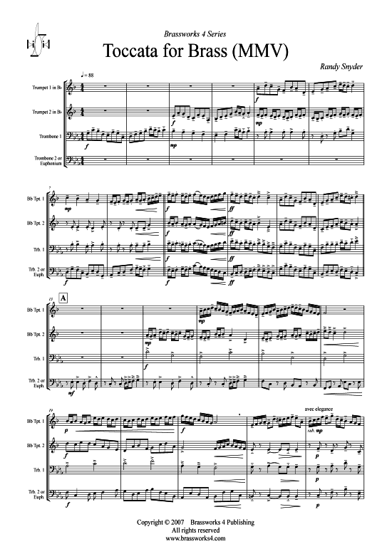 Toccata f r Brass (2xTromp in B Horn in F (Pos) Pos) (Quartett (Blech Brass)) von Randy Snyder