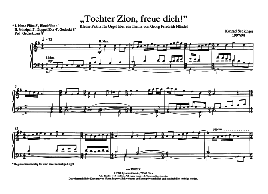 Tochter Zion (Orgel Solo) (Orgel Solo) von Konrad Seckinger (Kleine Partita)