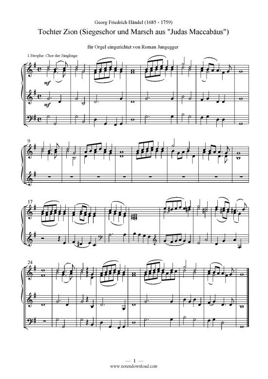 Tochter Zion (Orgel-Transkription) (Orgel) (Orgel Solo) von Georg Friedrich H ndel (1685 -1759)
