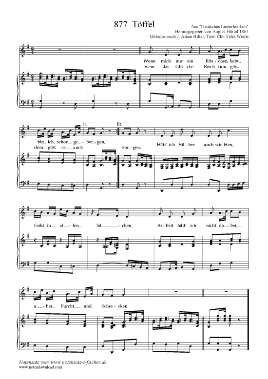 T ffel (Klavier + Gesang) (Klavier  Gesang) von Melodie nach J Adam Hiller Text Chr. Felix Wei e