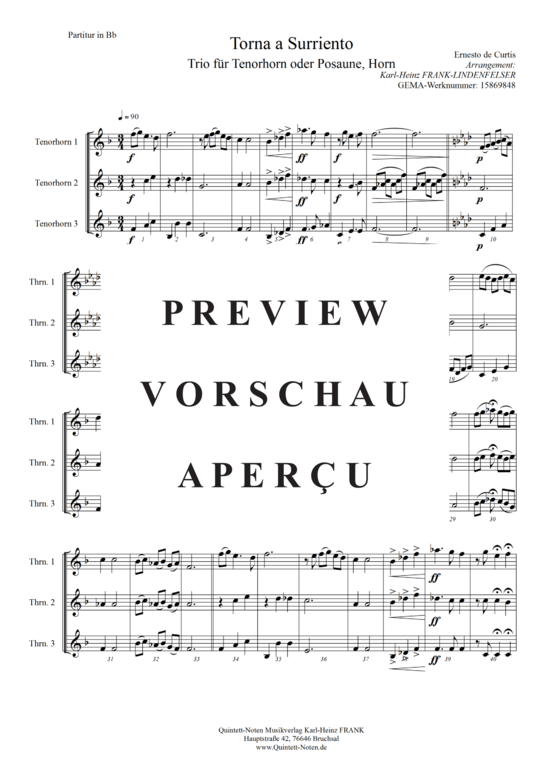Torna a surriento (Tenorhorn Posaunen Horn Trio) (Trio (Posaune)) von Ernesto di Curtis