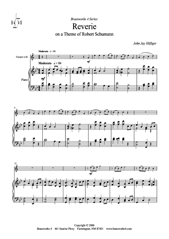 Tr auml umerei auf ein Thema von Robert Schumann (Trompete + Klavier) (Klavier  Trompete) von John Jay Hilfiger