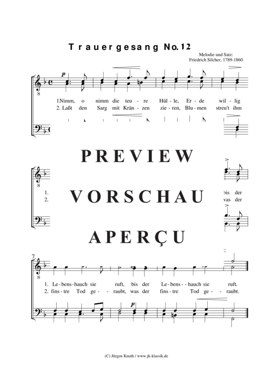 Trauergesang No.12 (Nimm o nimm) (M nnerchor) (M nnerchor) von Friedrich Silcher