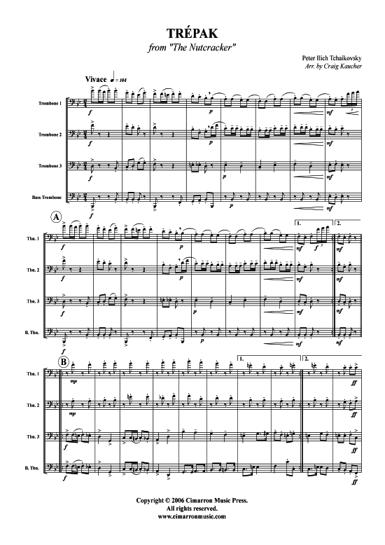 Trepak (Posaunen-Quartett) (Quartett (Posaune)) von Peter Tschaikowski (aus Nussknacker)