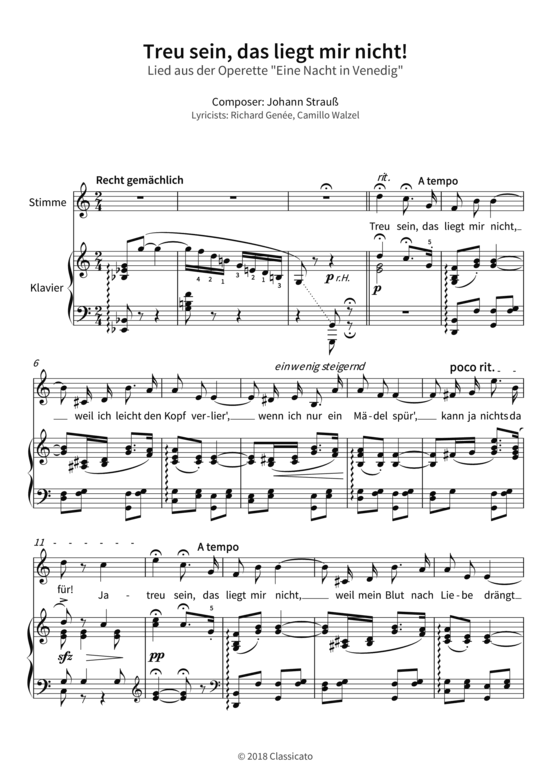 Treu sein das liegt mir nicht - Lied aus der Operette Eine Nacht in Venedig (Gesang + Klavier) (Klavier  Gesang) von Johann Strau szlig 