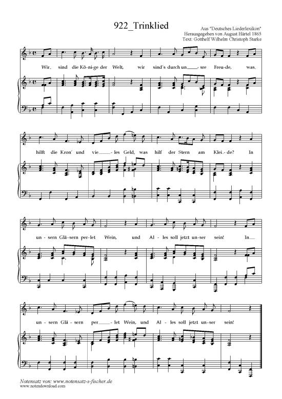 Trinklied (Klavier + Gesang) (Klavier  Gesang) von Text Gotthelf Wilhelm Christoph Starke