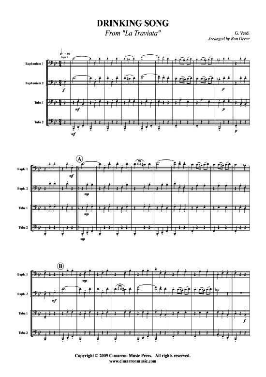 Trinklied (Tuba Quartett 2x Bariton 2xTuba) (Quartett (Tuba)) von Giuseppe Verdi (aus La Traviata)