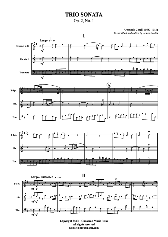 Trio Sonata op. 2 Nr. 1 (Trompete Horn Posaune) (Trio (Blech Brass)) von Arcangelo Corelli
