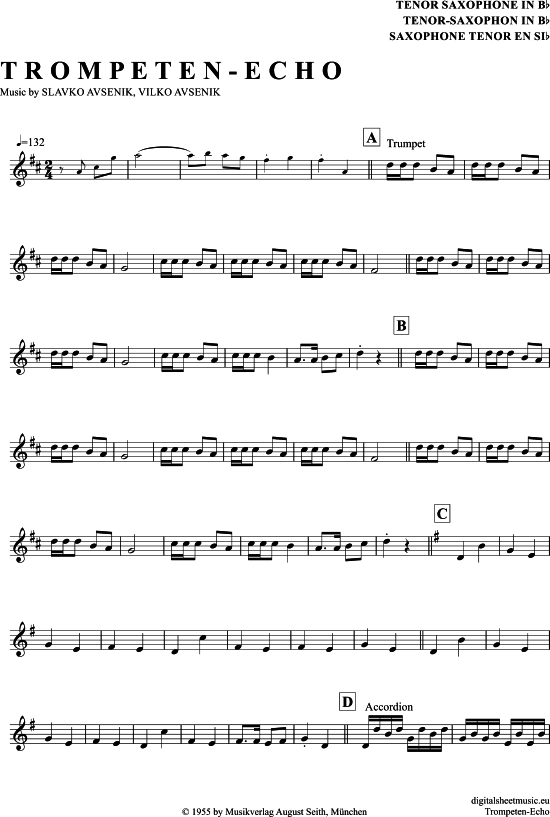Trompeten Echo (Tenor-Sax) (Tenor Saxophon) von Slavko Avsenik Und Seine Original Oberkrainer