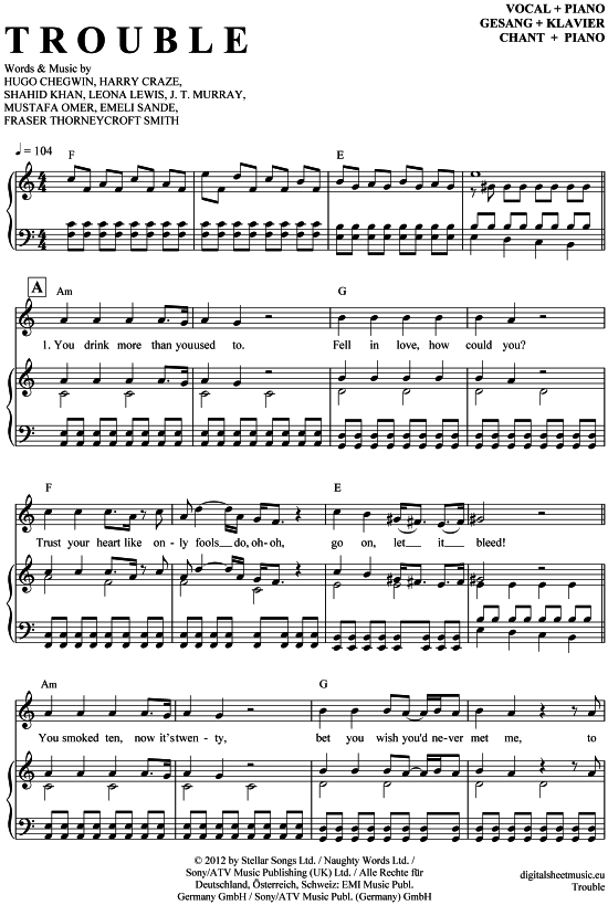 Trouble (Klavier + Gesang) (Klavier Gesang  Gitarre) von Leona Lewis