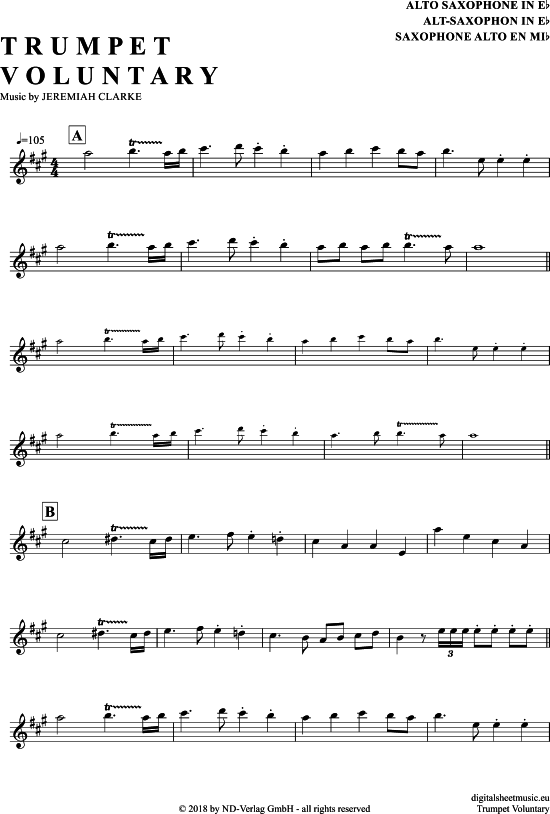 Trumpet Voluntary (Alt-Sax) (Alt Saxophon) von Jeremiah Clarke