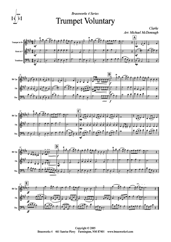 Trumpet Voluntary (Trio f uuml r Trompete in B Horn in F Posaune) (Trio (Blech Brass)) von Jeremiah Clarke