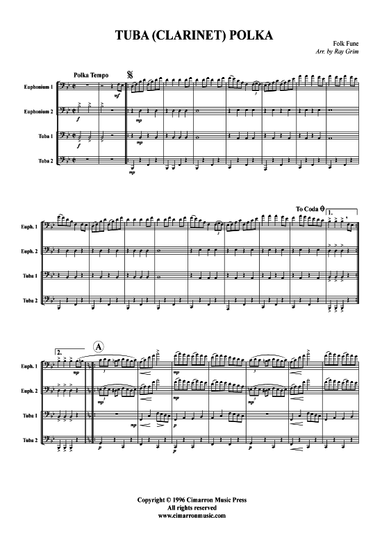 Tuba (Clarinet) Polka (Tuba Quartett 2x Bariton 2xTuba) (Quartett (Tuba)) von Traditional