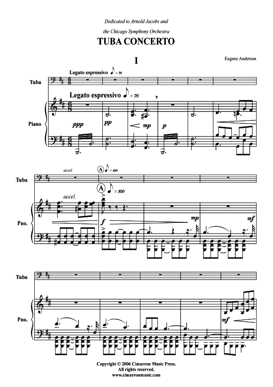 Tuba Concerto Nr. 1 in B-Moll (Tuba + Klavier) (Klavier  Tuba) von Eugene Anderson