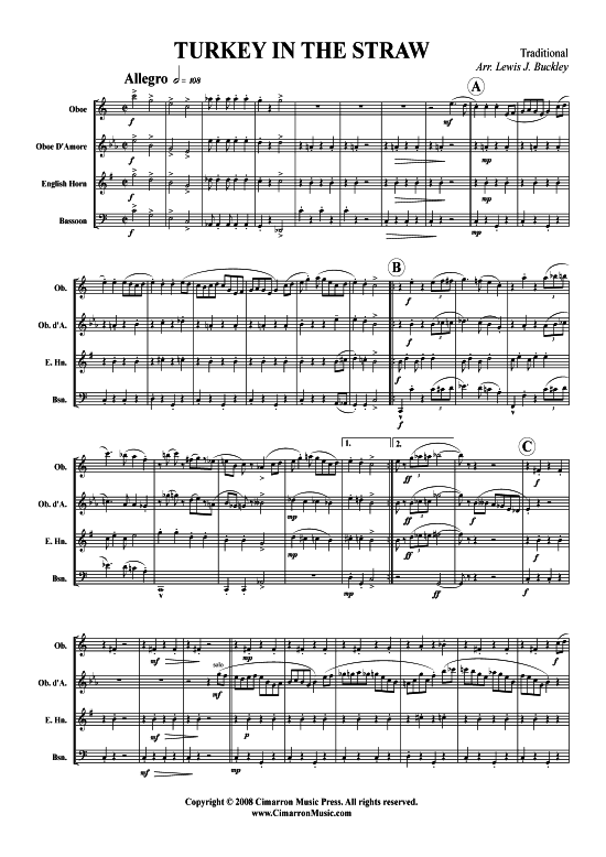 Turkey in the Straw Oboe, Oboed'amore, Englisch Horn, Fagott PDF