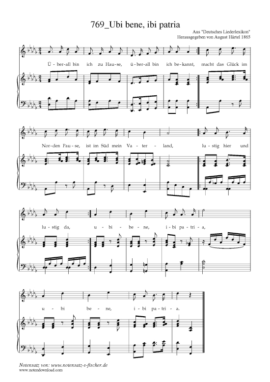 Ubi bene ibi patria (Klavier + Gesang) (Klavier  Gesang) von Aus Deutsches Liederlexikon A. H rtel (1865)