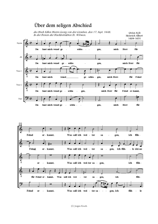  ber dem seligen Abschied (Gemischter Chor SATTB) (Gemischter Chor (5 stimmig)) von Heinrich Albert (1604-1651)