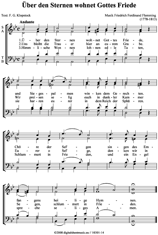  ber den Sternen wohnet Gottes Friede (Gemischter Chor) (Gemischter Chor) von Friedr. F. Flemming (1778-1813)