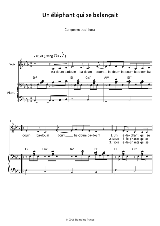 Un amp eacute l amp eacute phant qui se balan amp ccedil ait (Gesang + Klavier) (Klavier  Gesang) von traditional