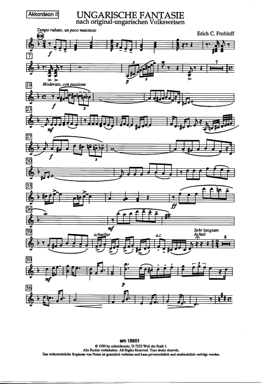 Ungarische Fantasie (Akkordeon 2) (Akkordeonorchester) von Erich C. Frohloff (nach ungarischen Volksweisen)
