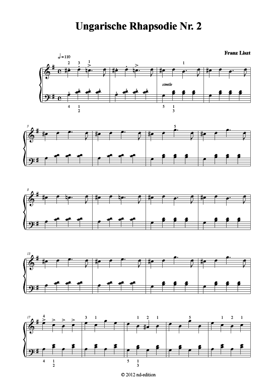 Ungarische Rhapsodie Nr. 2 (Klavier solo einfach) (Klavier einfach) von Franz Liszt (bearb.)