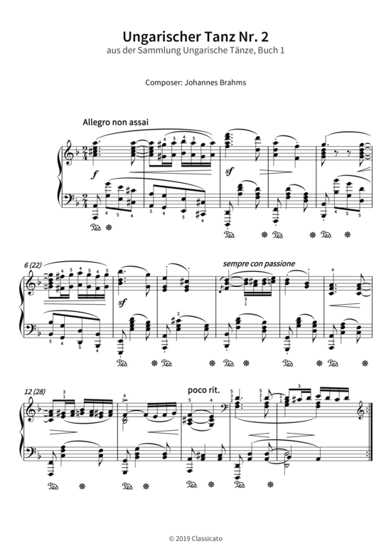 Ungarischer Tanz Nr. 2 - aus der Sammlung Ungarische T nze Buch 1 (Klavier Solo) (Klavier Solo) von Johannes Brahms
